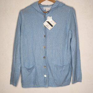 NEW Gretchen Scott Blue Hoodie Button Down Knit Sweater Women's Medium M
